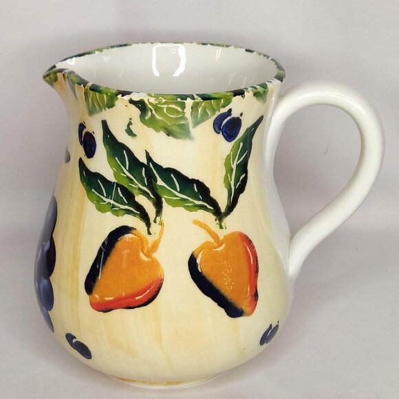 DANSK Ceramic Water Pitcher Hand Painted Apple Grape Cherries Made in Italy - Picture 3 of 5